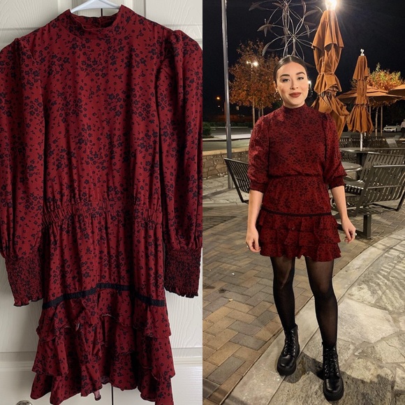 Forever 21 Dresses & Skirts - Burgundy and Black Victorian Style Mini Dress